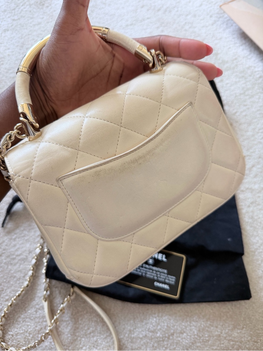 CHANEL Cream Quilted Top Handle Crossbody Bag with Gold Hardware - Picture 6 of 6